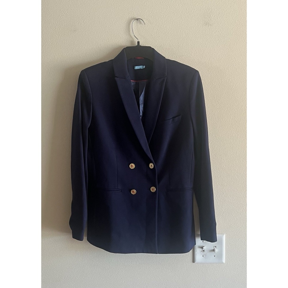 J. McLaughlin Navy Blue Warrington Double-Breasted Blazer Size 10 Preppy Neutral - Picture 6 of 11